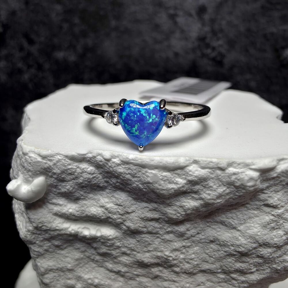 Blue Fire Opal & VVS1 D Moissanite Ring Size 8